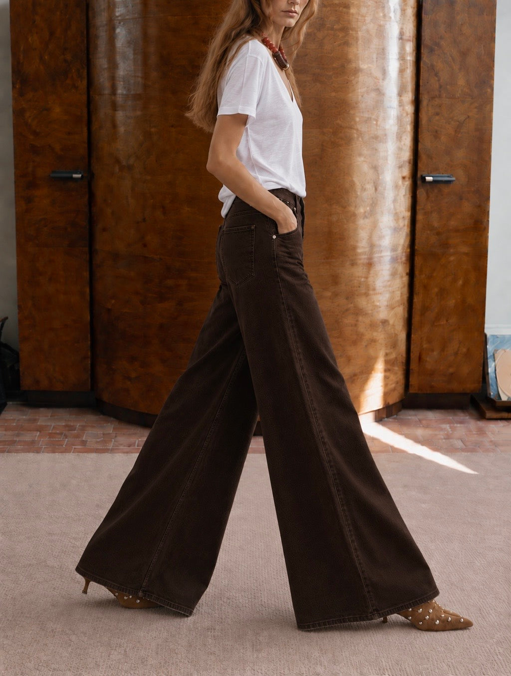 Denim wide leg chocolate