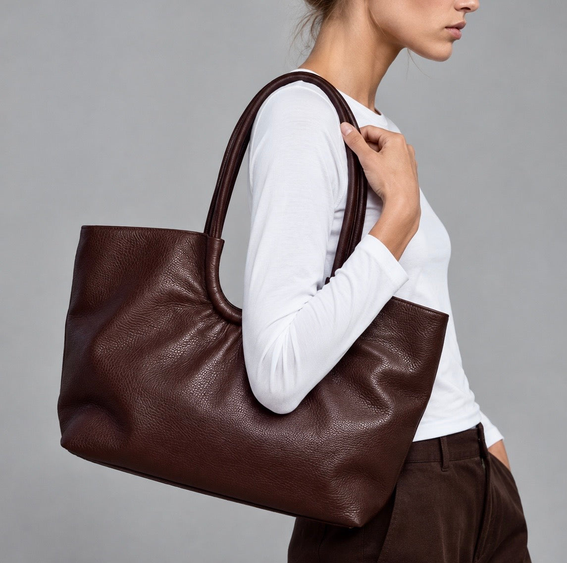 Bolso shopper piel choco