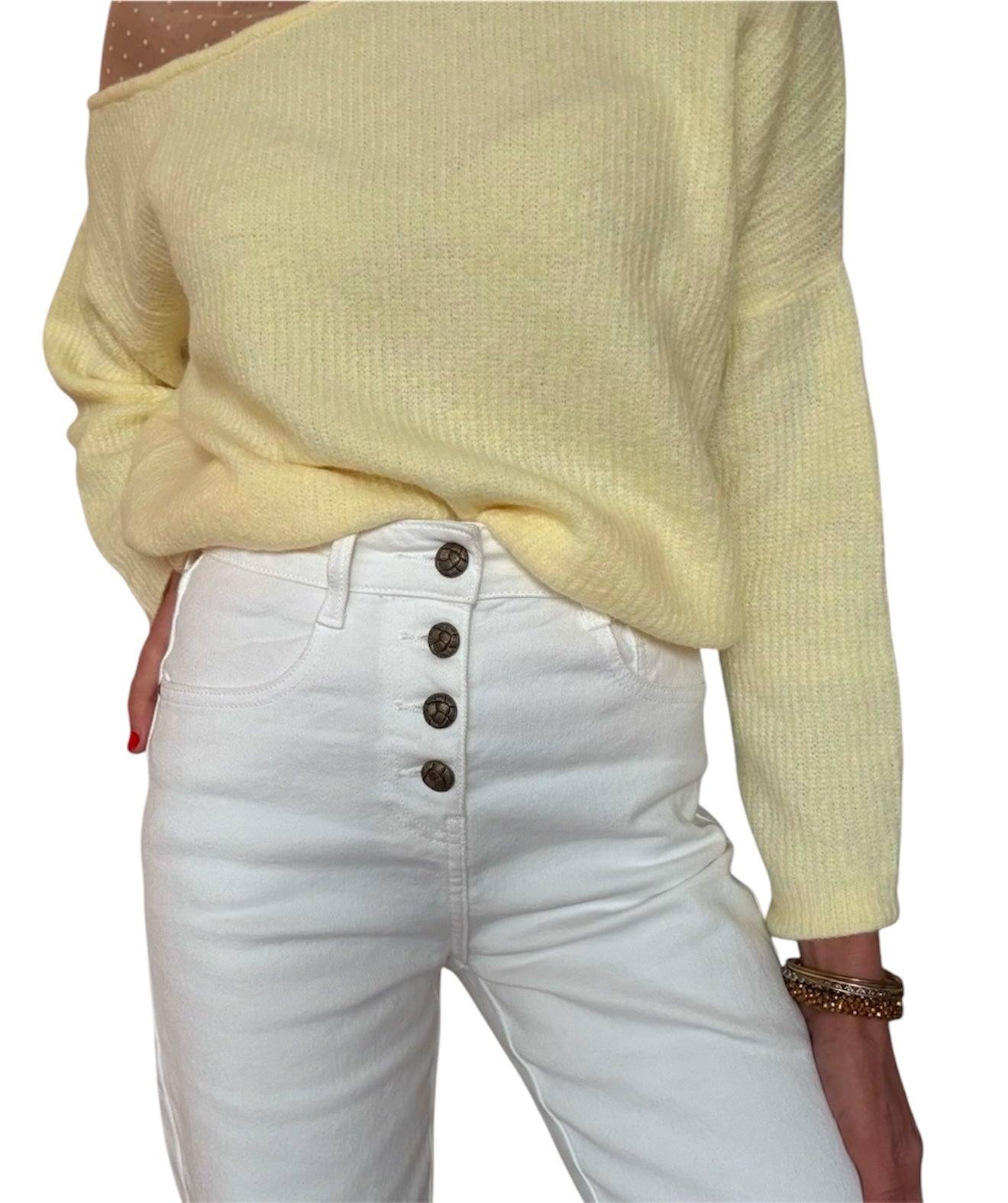 Pantalón denim botones blanco