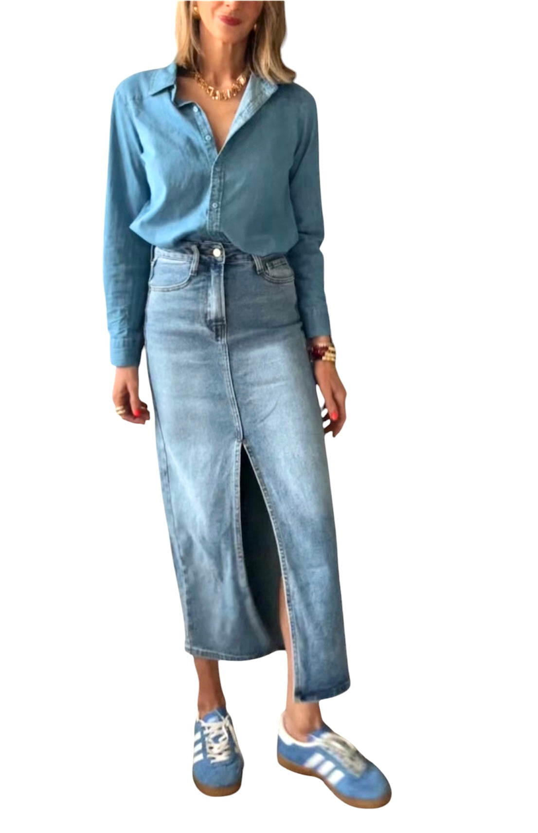 Falda denim azul