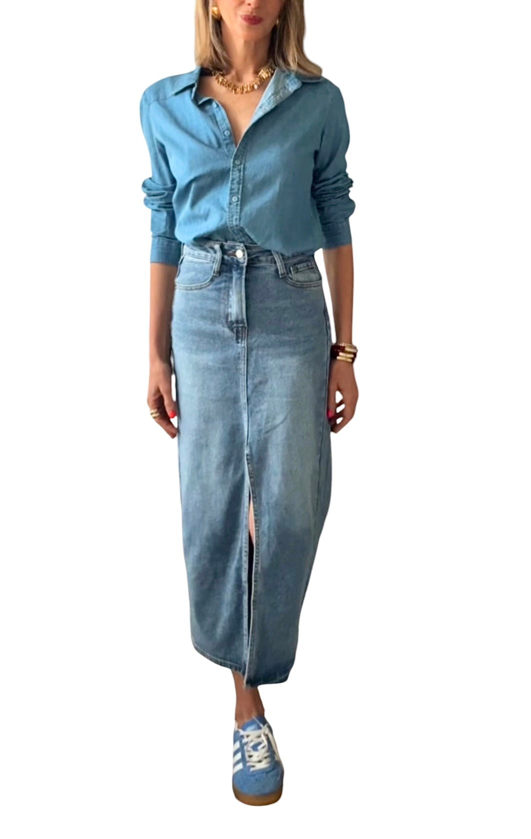 Falda denim azul