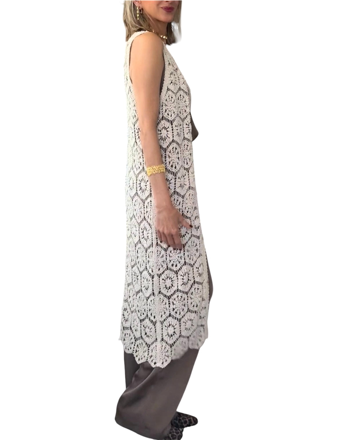 Chaleco largo crochet beige