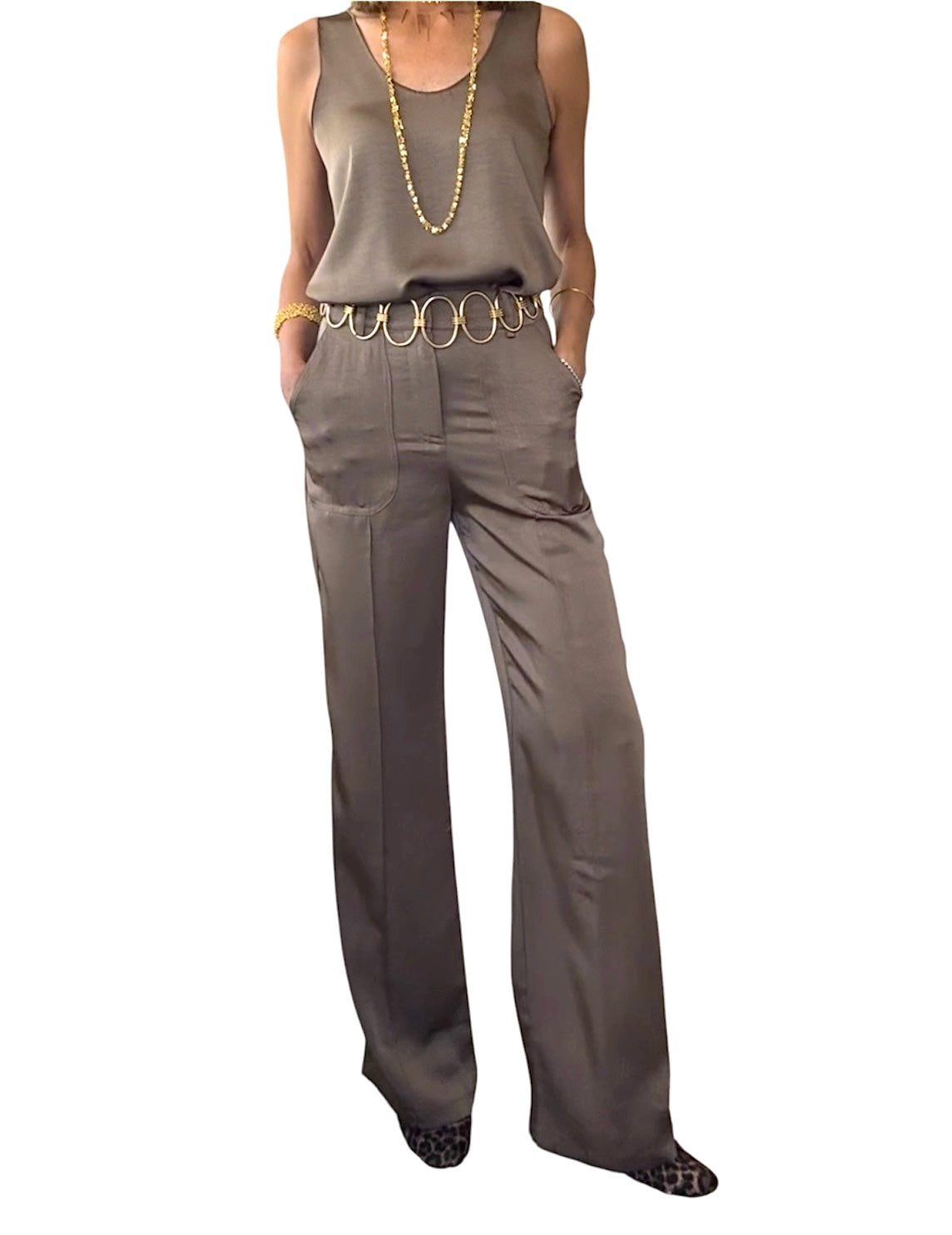 Pantalón satinado camel