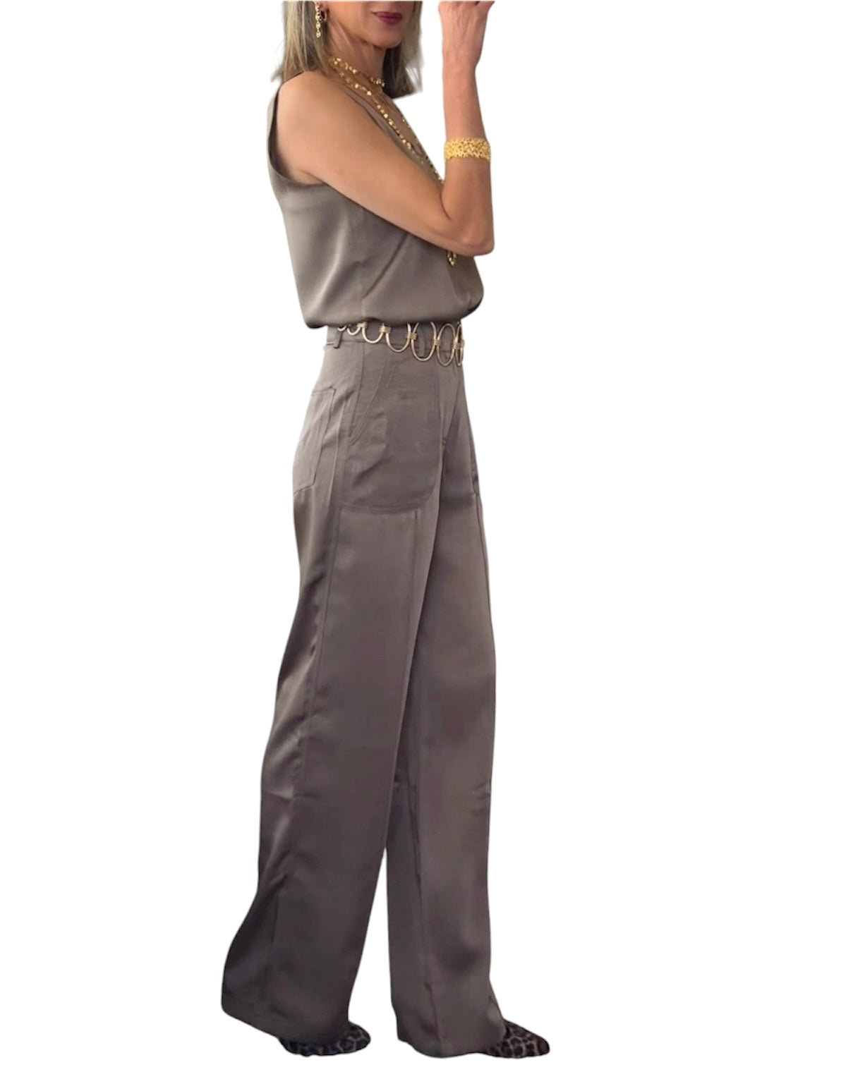 Pantalón satinado camel