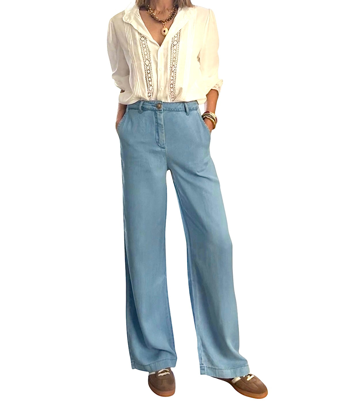 Pantalón denim fino azul claro