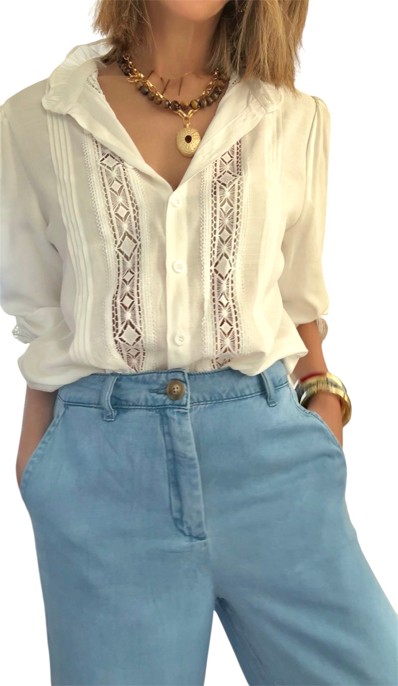 Pantalón denim fino azul claro