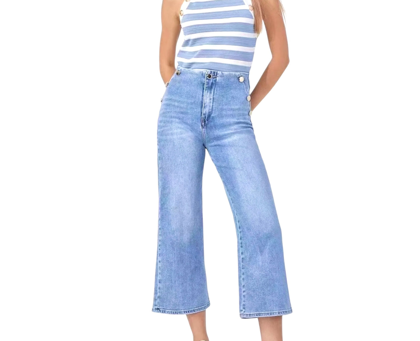 Denim botones laterales azul
