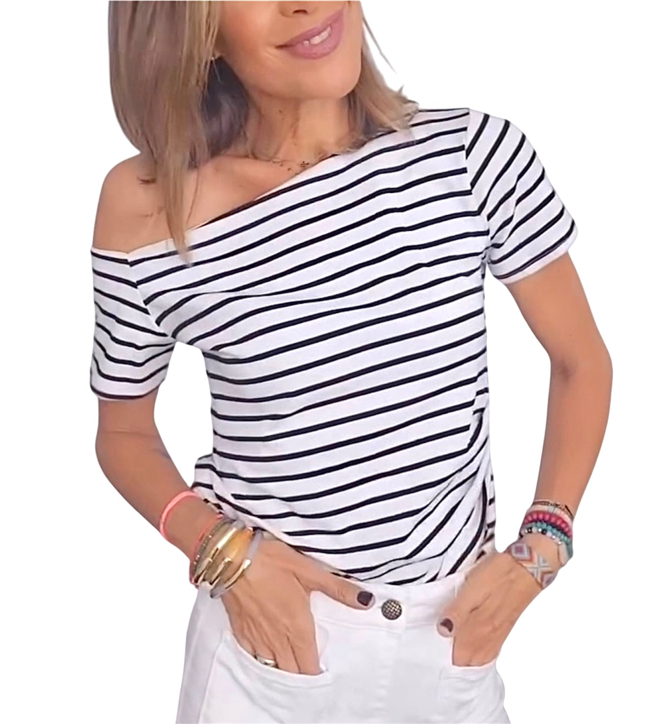 Camiseta asimétrica rayas azul&blanco