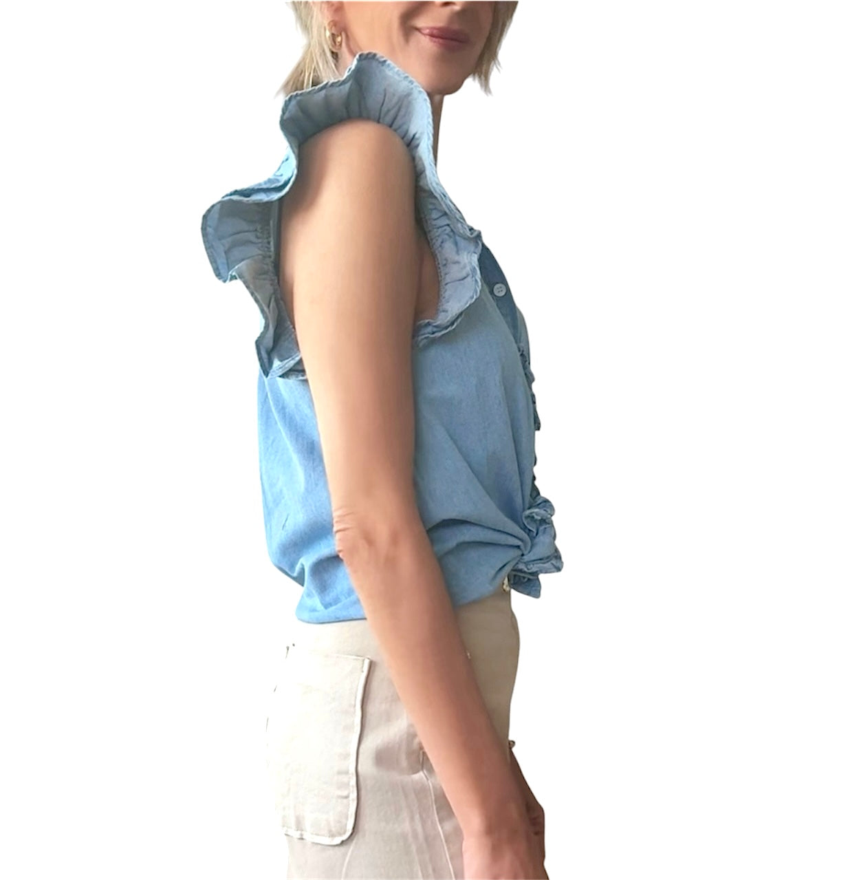 Camisa denim volantes hombro