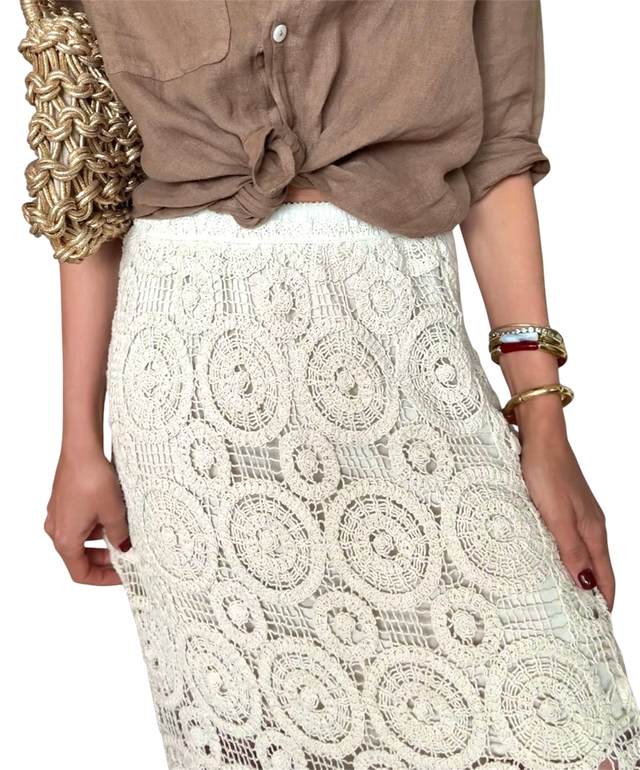 Falda crochet beige