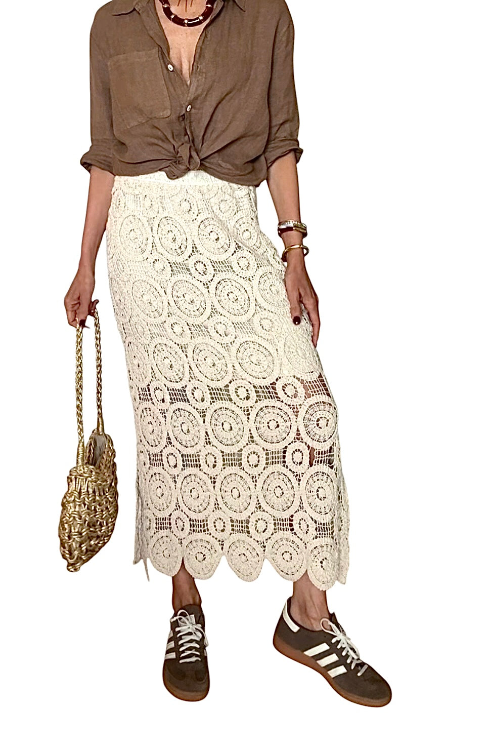Falda crochet beige