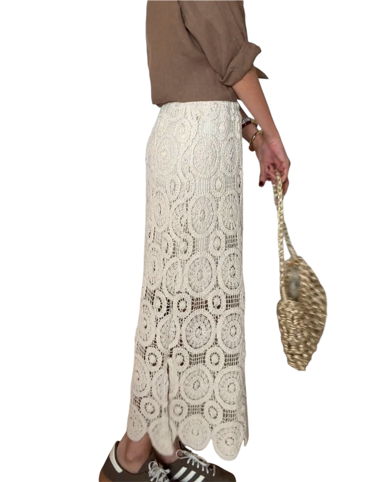 Falda crochet beige