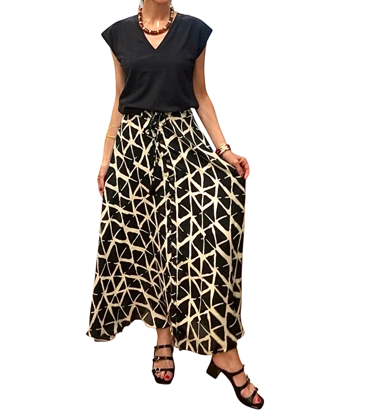 Falda seda negro&beige