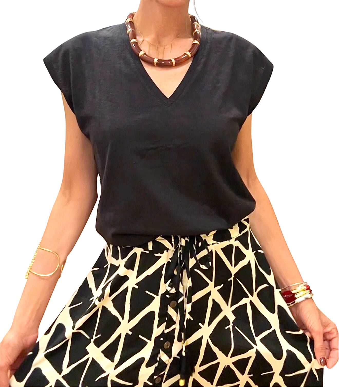 Falda seda negro&beige
