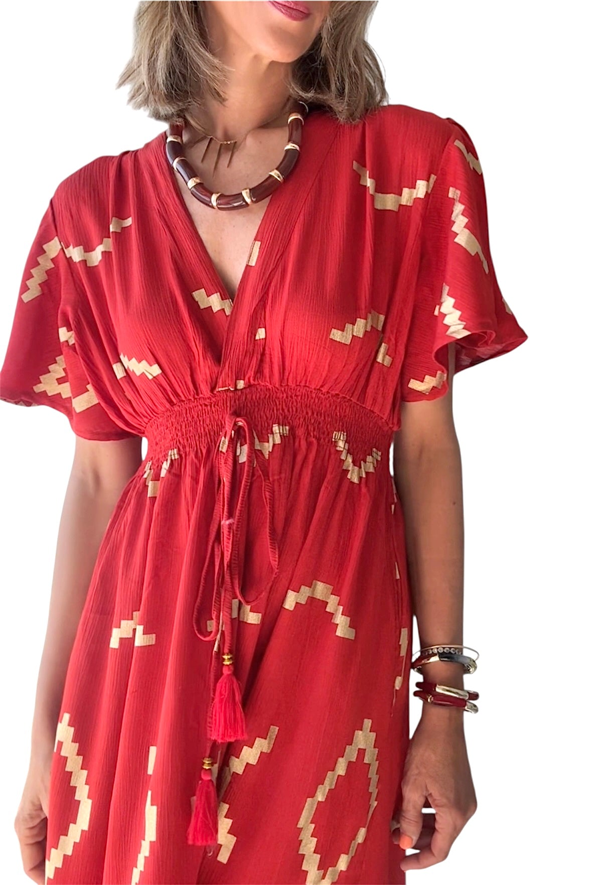 Vestido teja&dorado