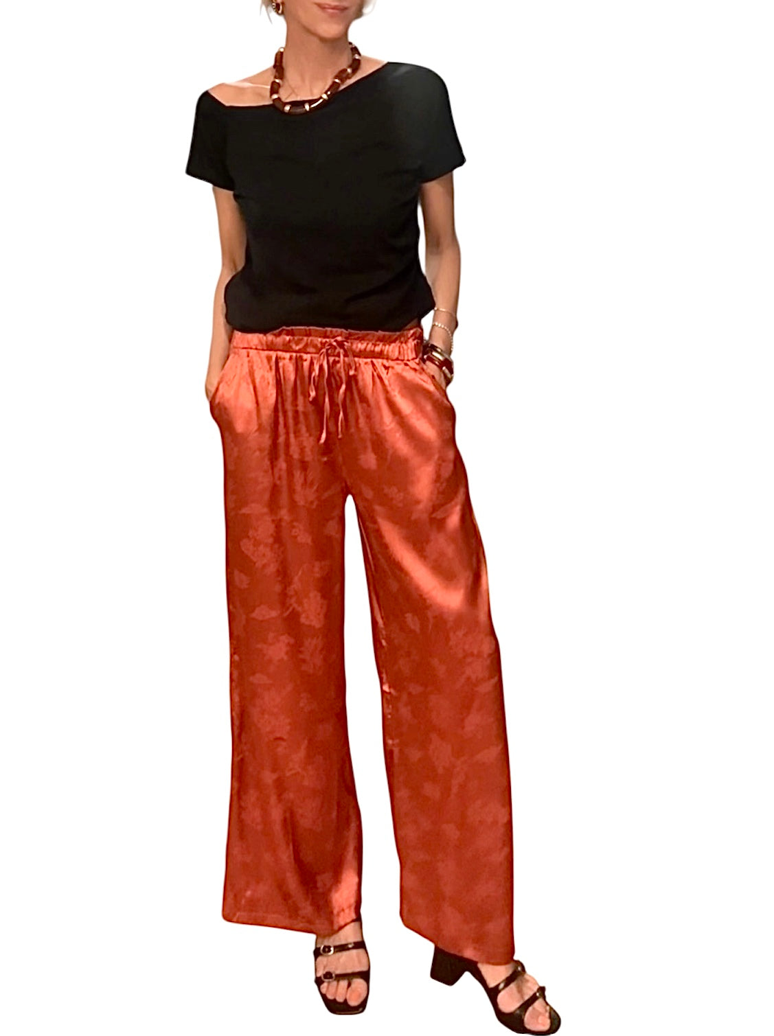 Pantalón fluido teja