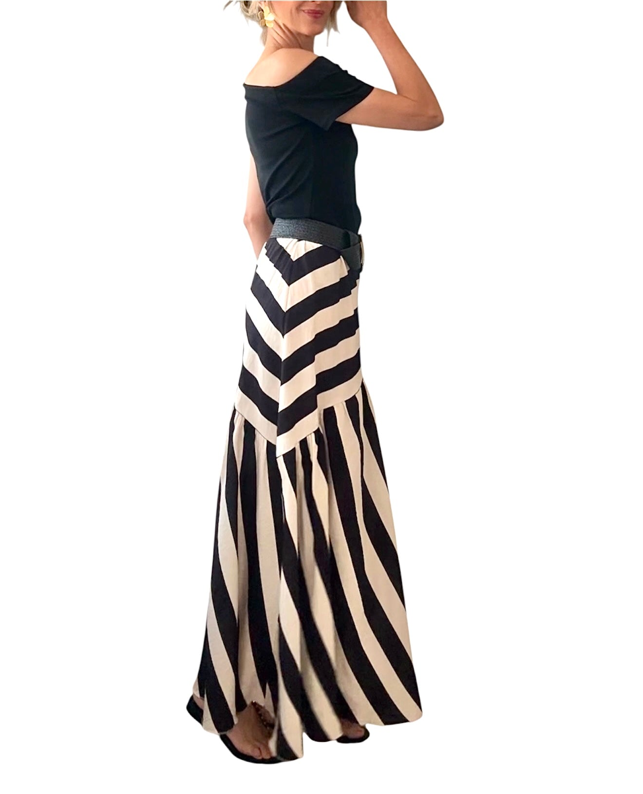 Falda rayas negro&beige