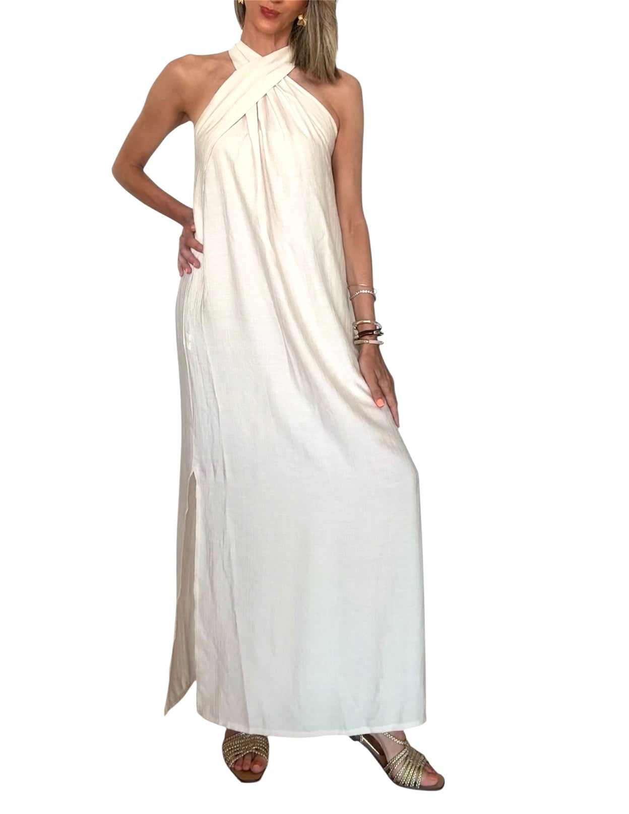 Vestido halter beige