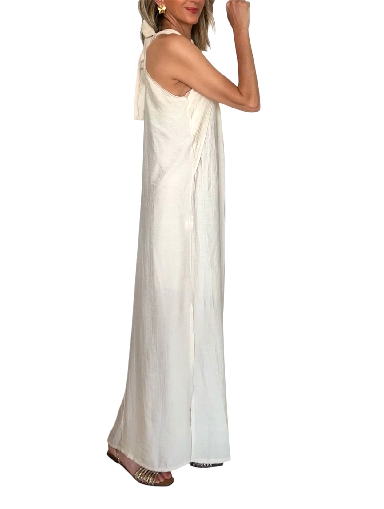Vestido halter beige