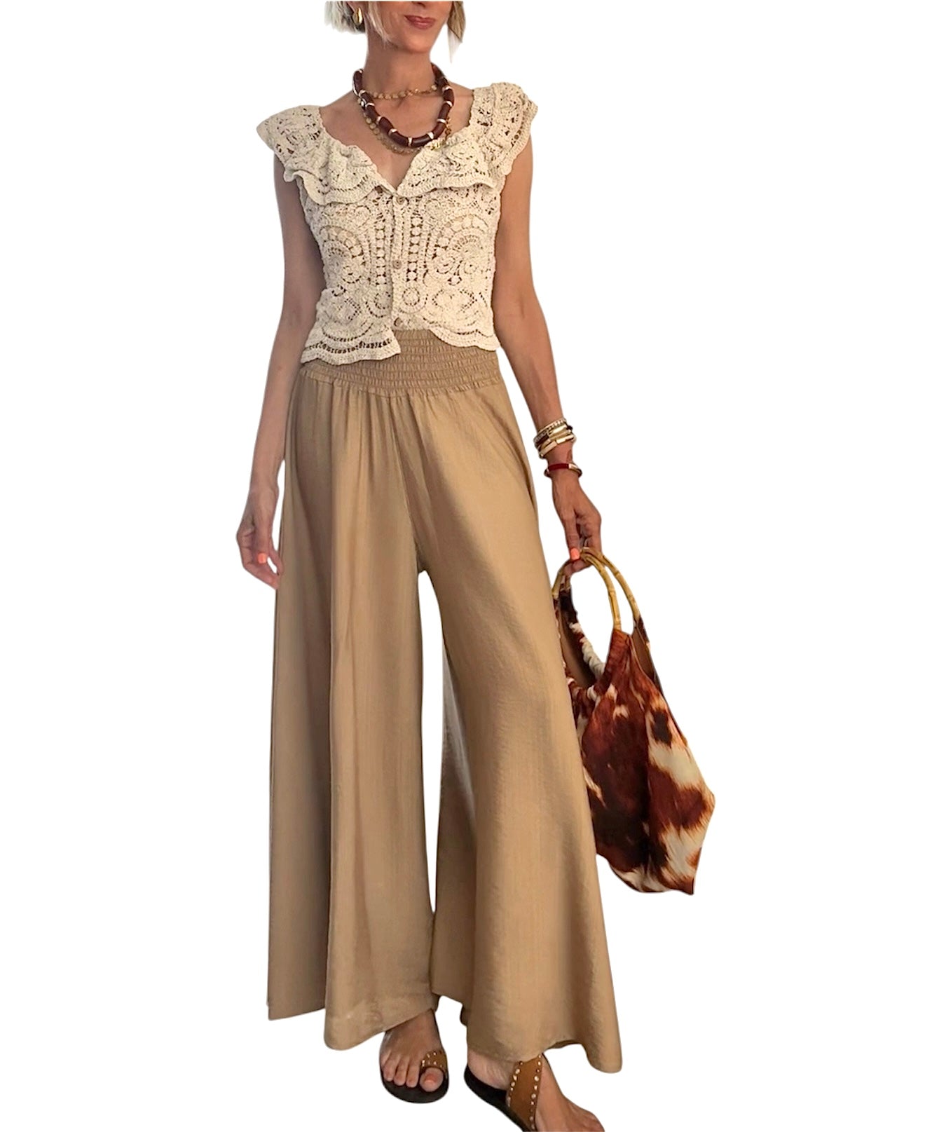 Pantalón ancho beige