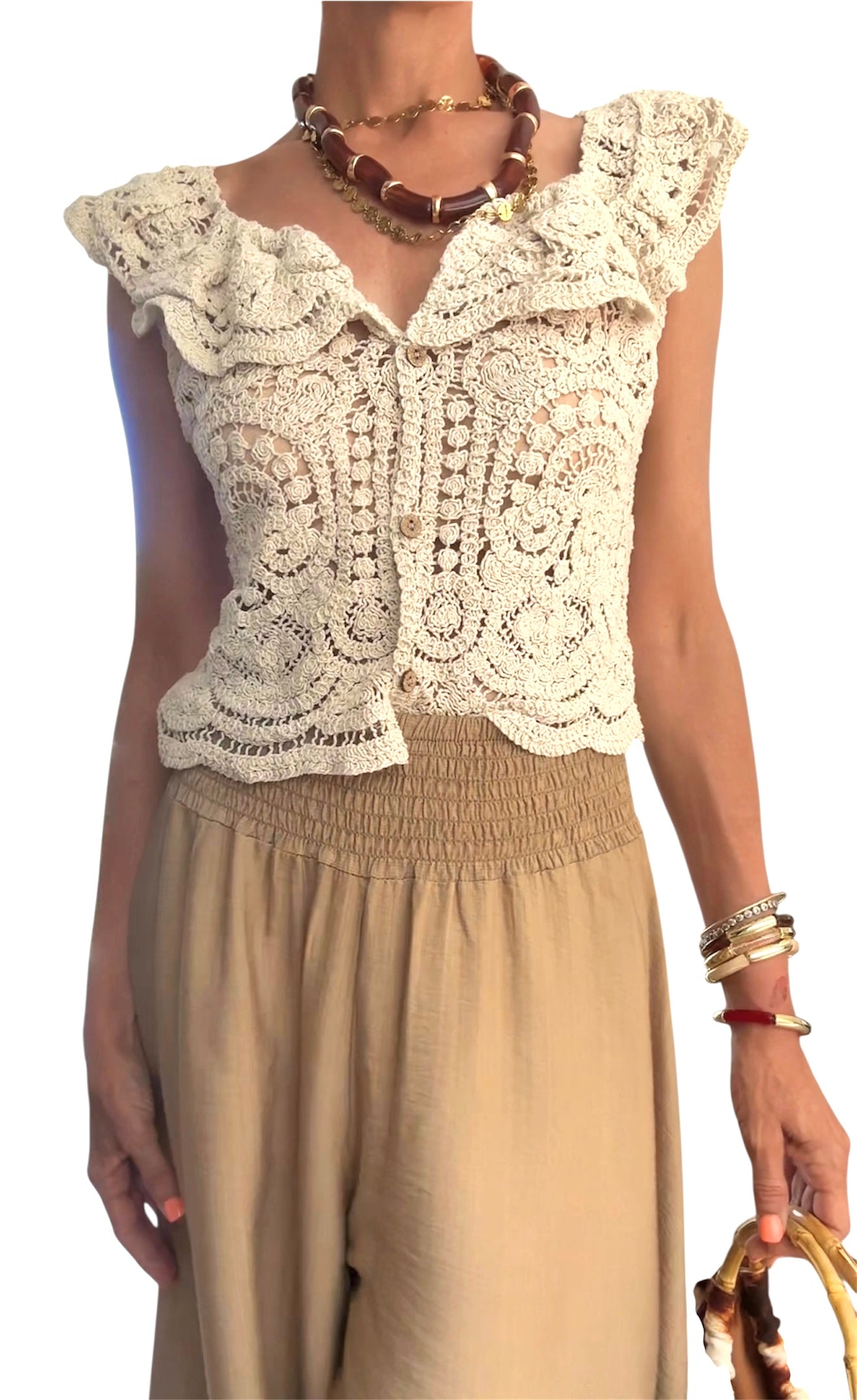 Pantalón ancho beige