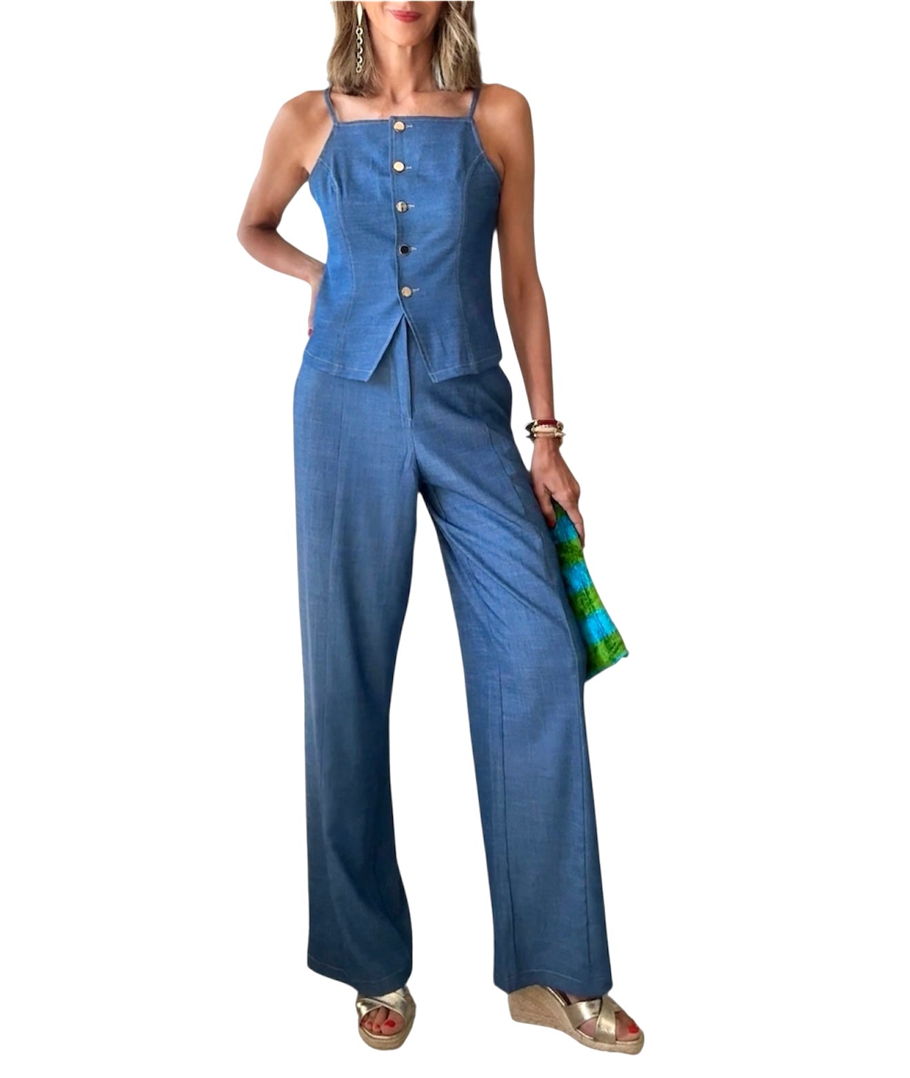 Pantalón denim fino azul