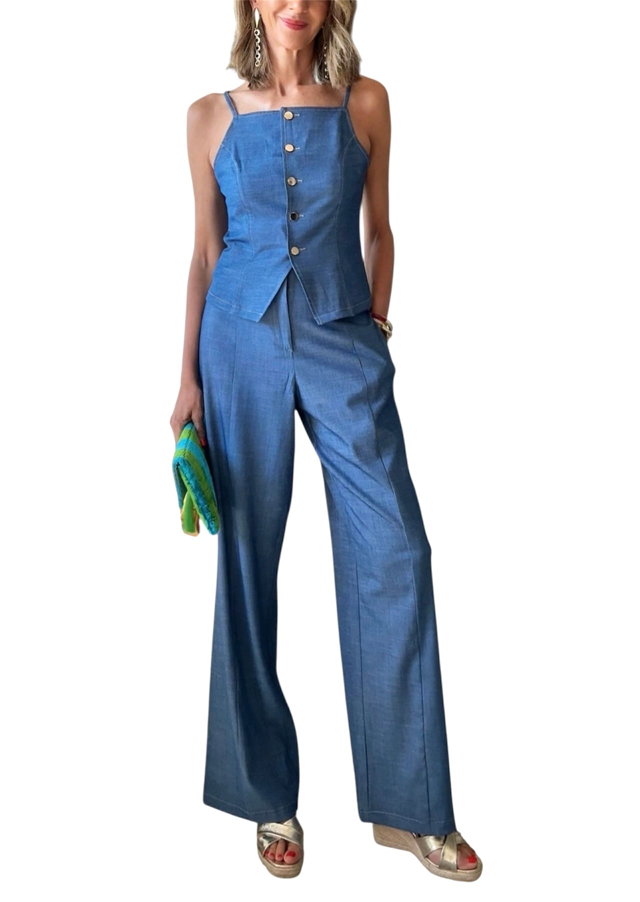 Pantalón denim fino azul