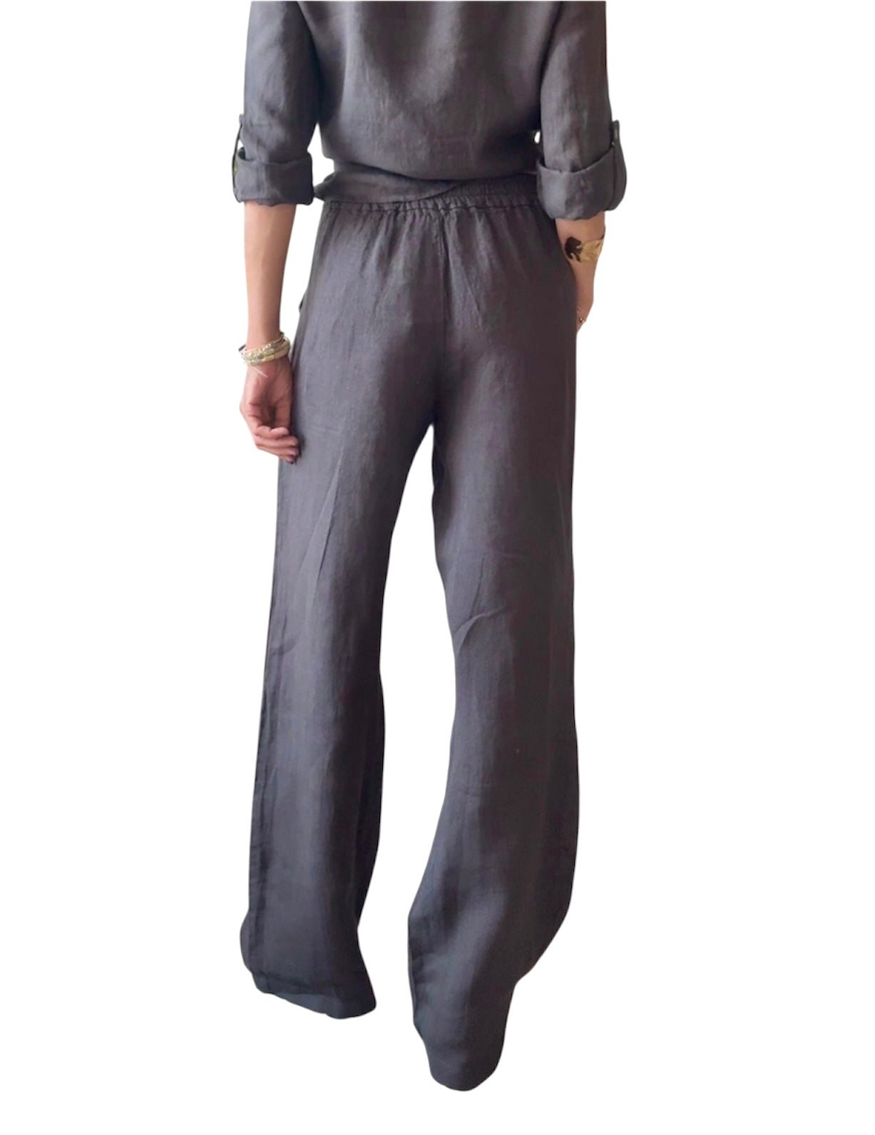 Pantalón lino marrón