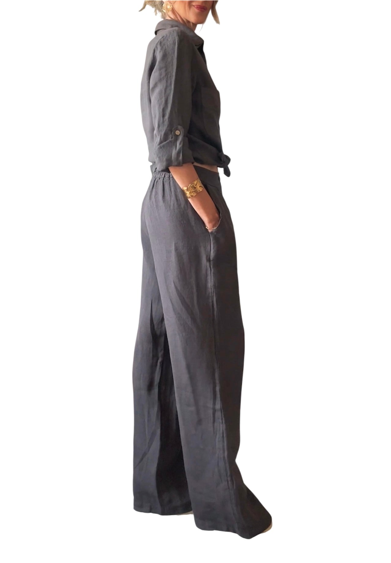 Pantalón lino marrón