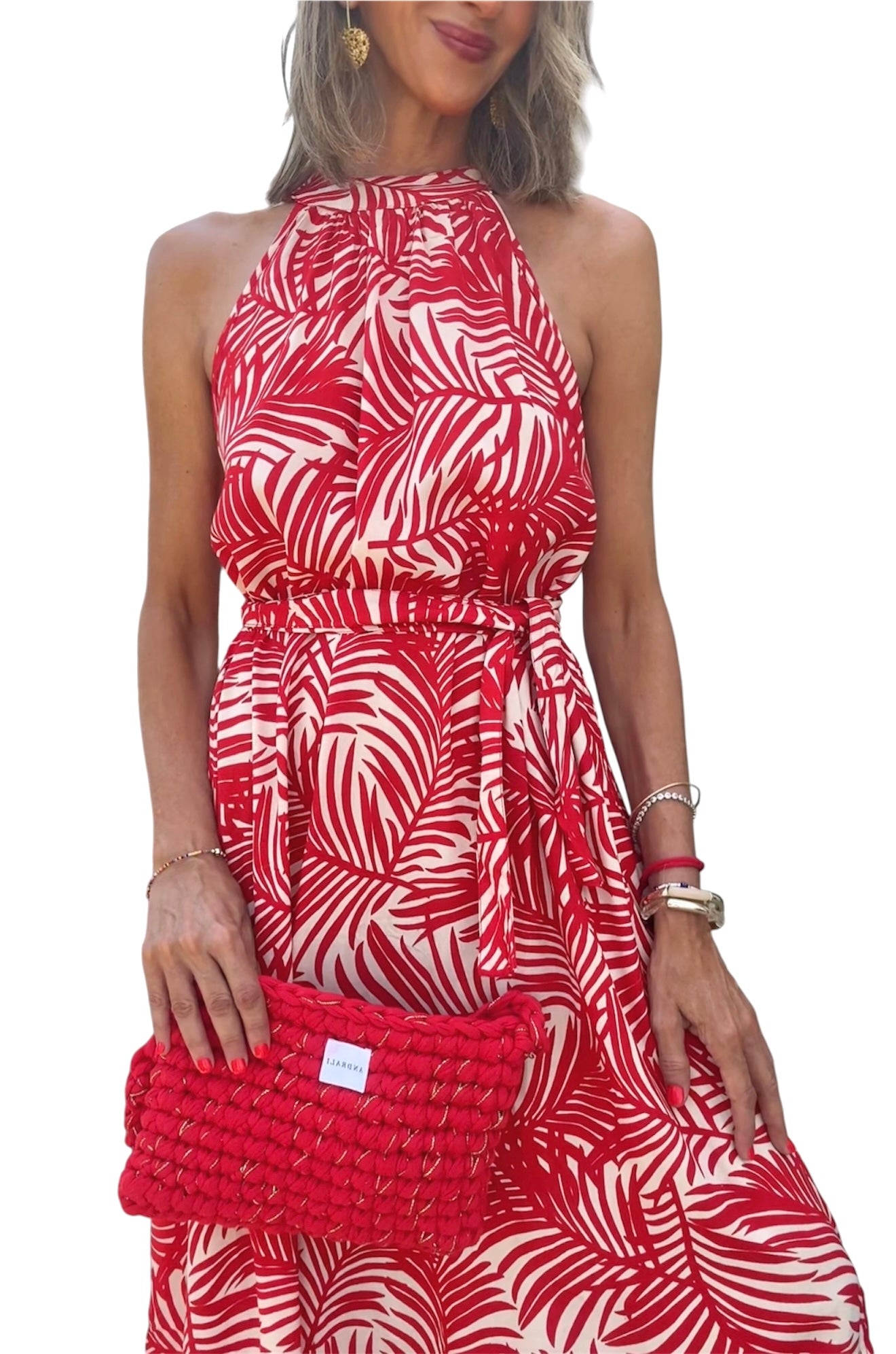 Vestido estampado rojo&beige