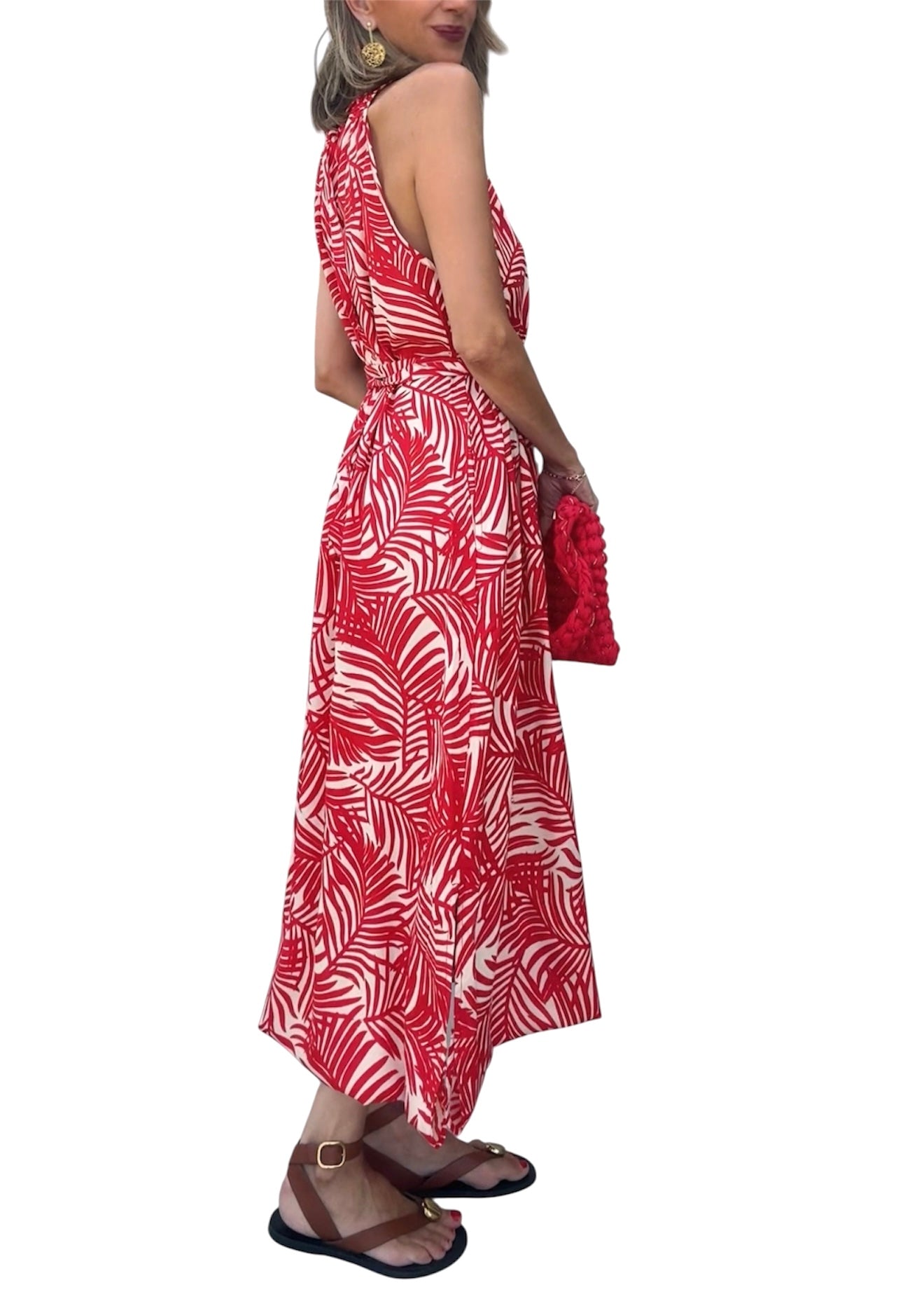 Vestido estampado rojo&beige