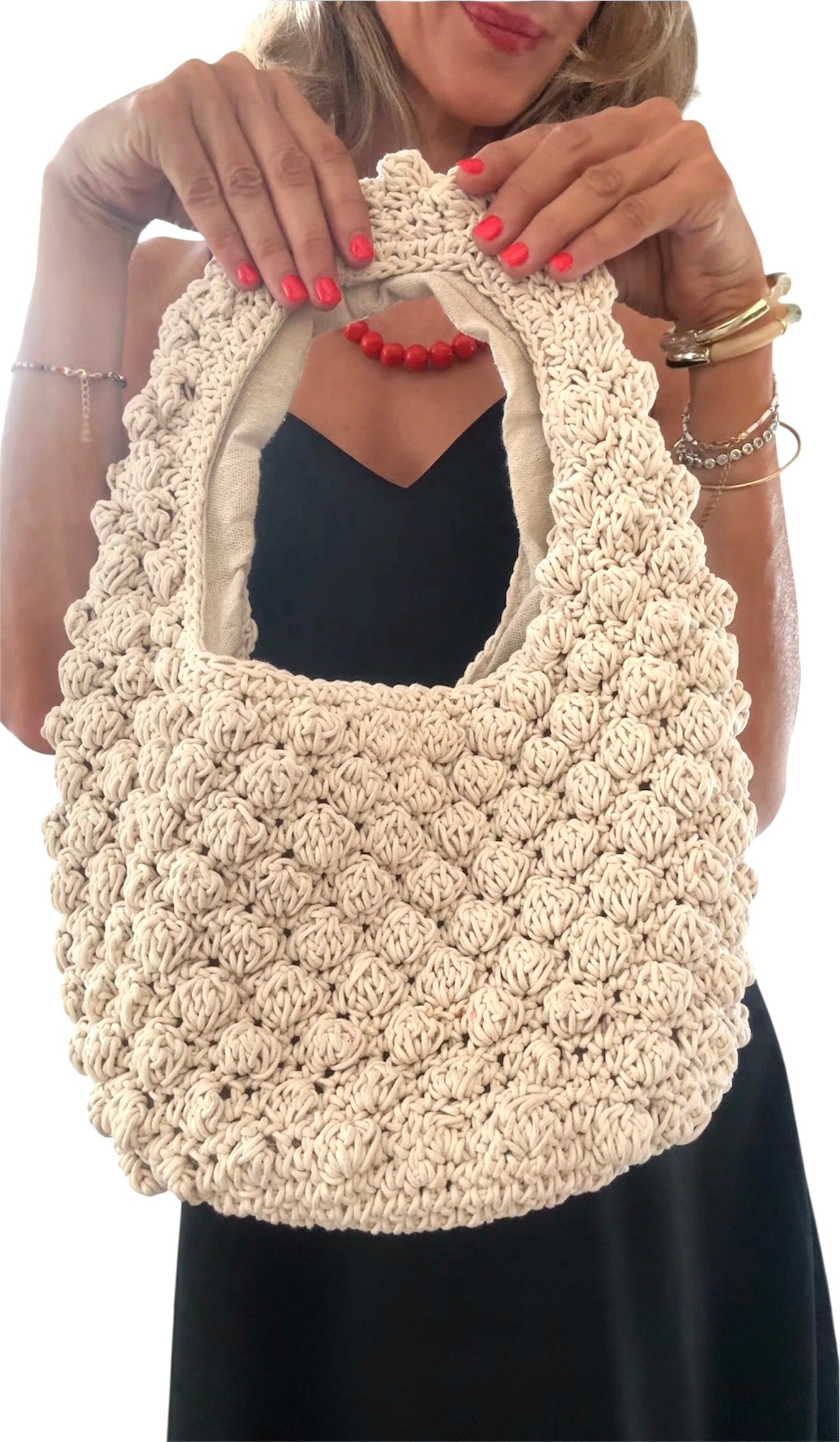 Bolso crochet beige