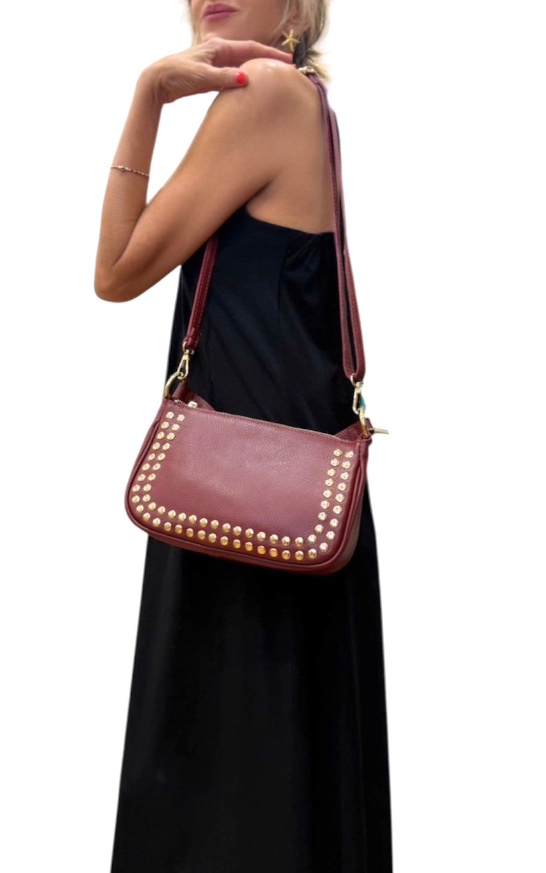 Bolso tachuelas burdeos