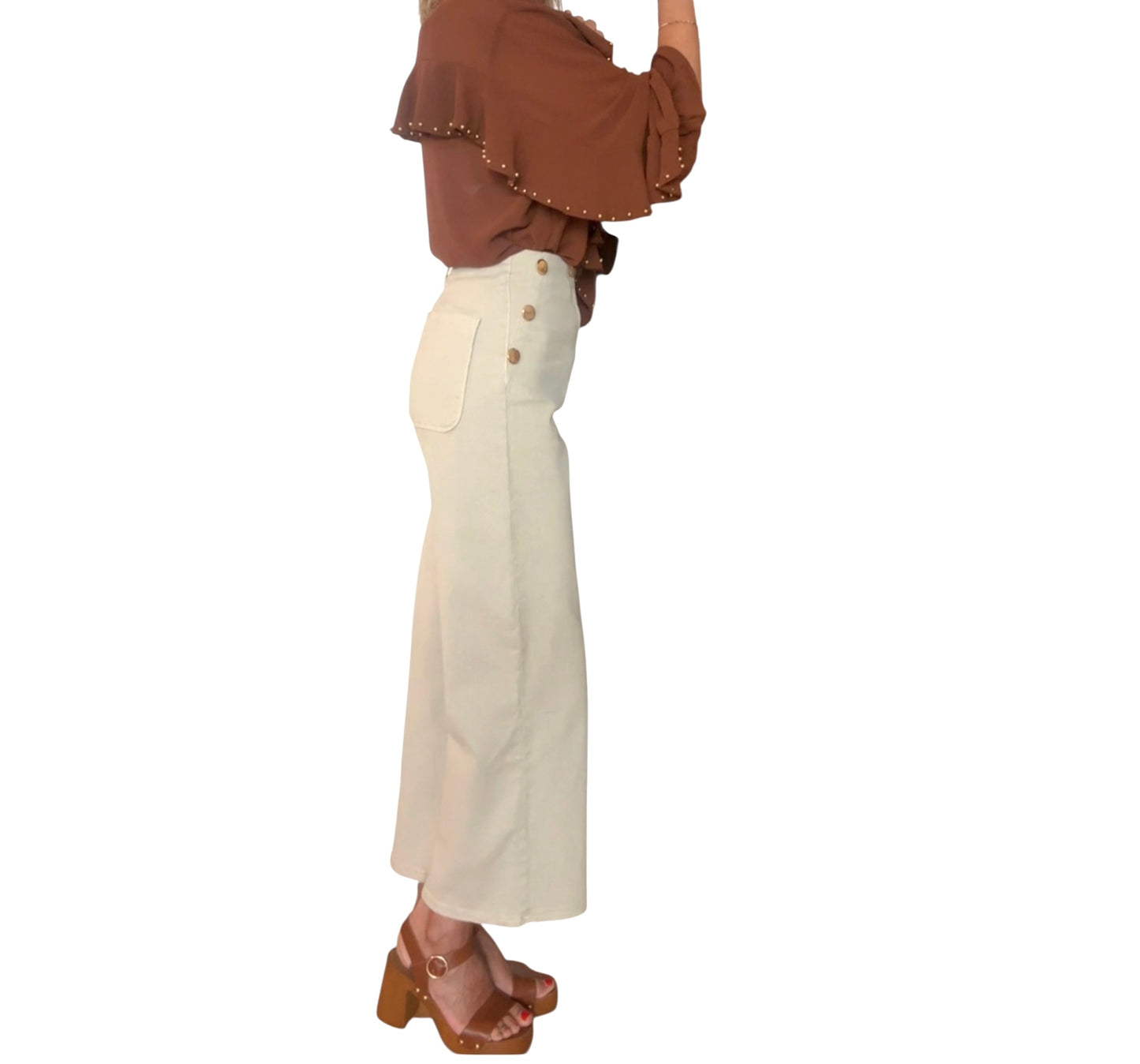 Denim botones dorados beige