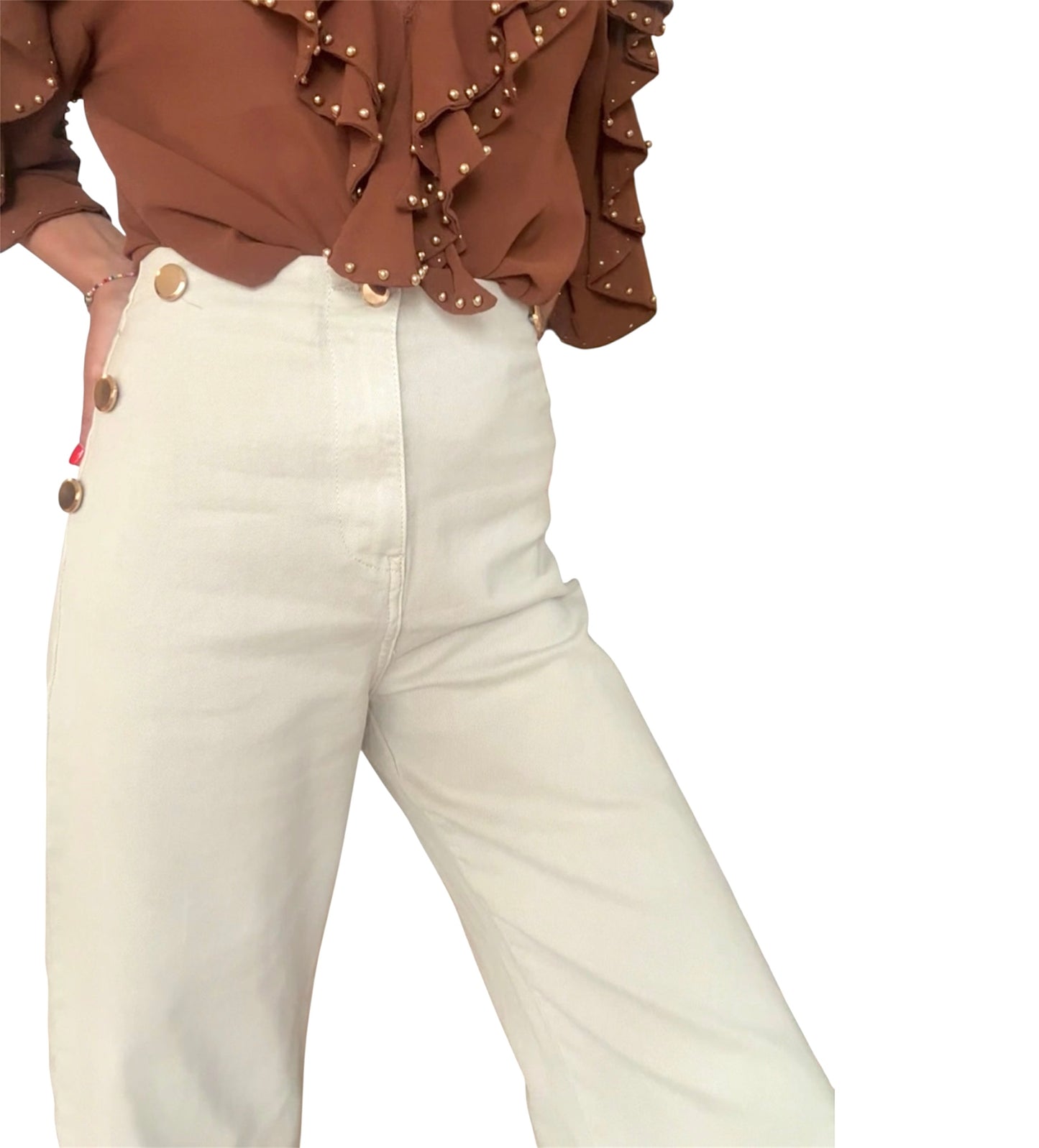 Denim botones dorados beige