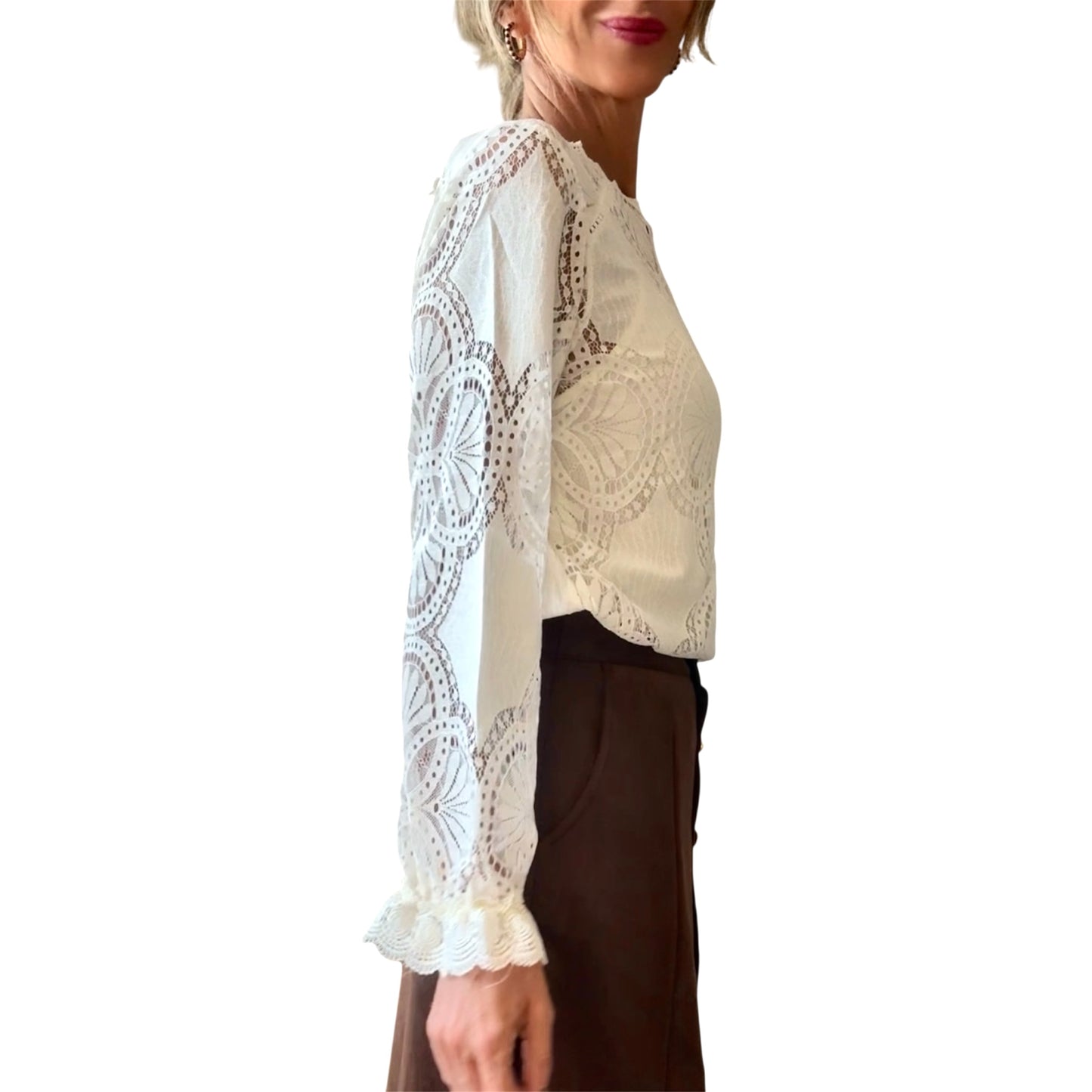 Camiseta encaje beige