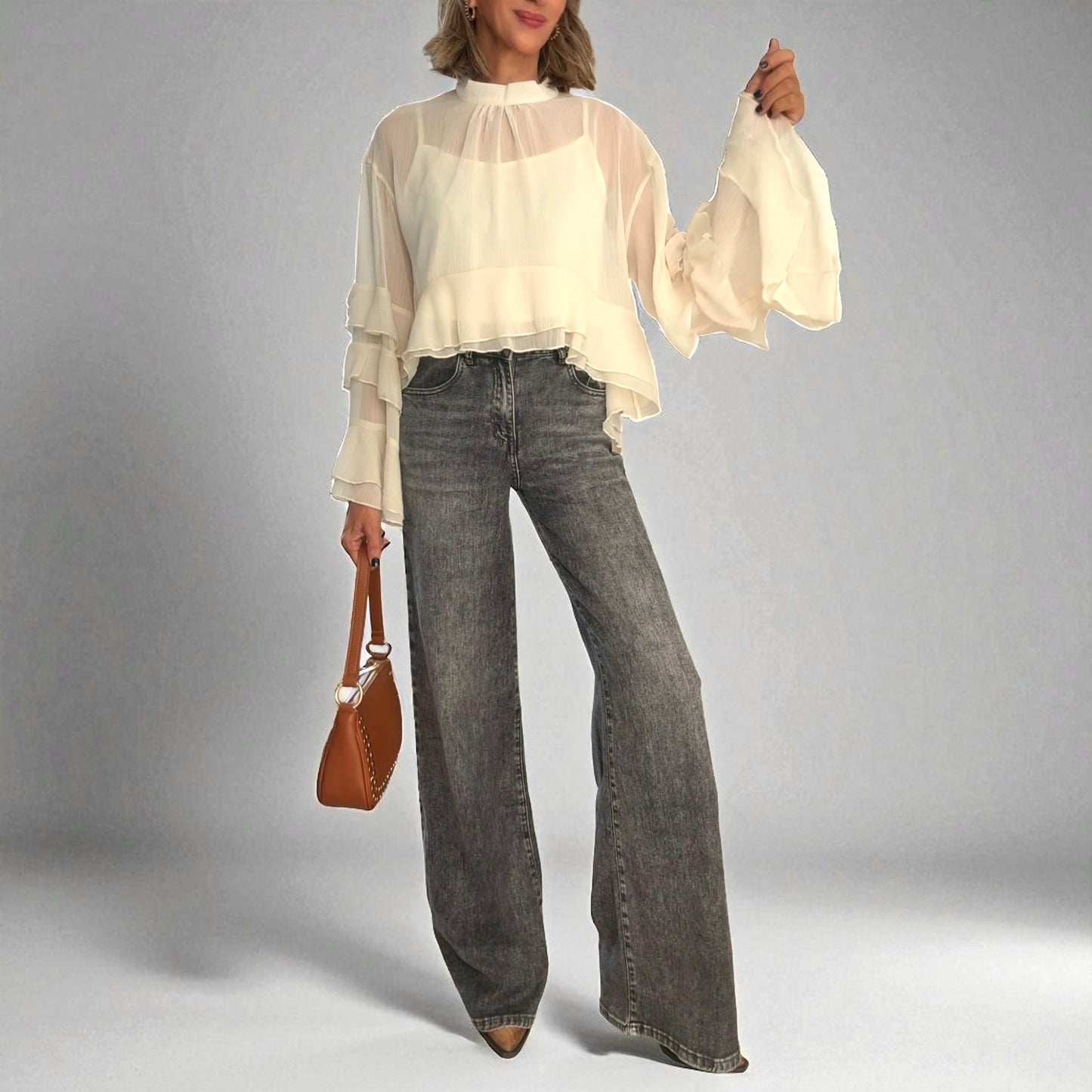 Camisa volantes beige