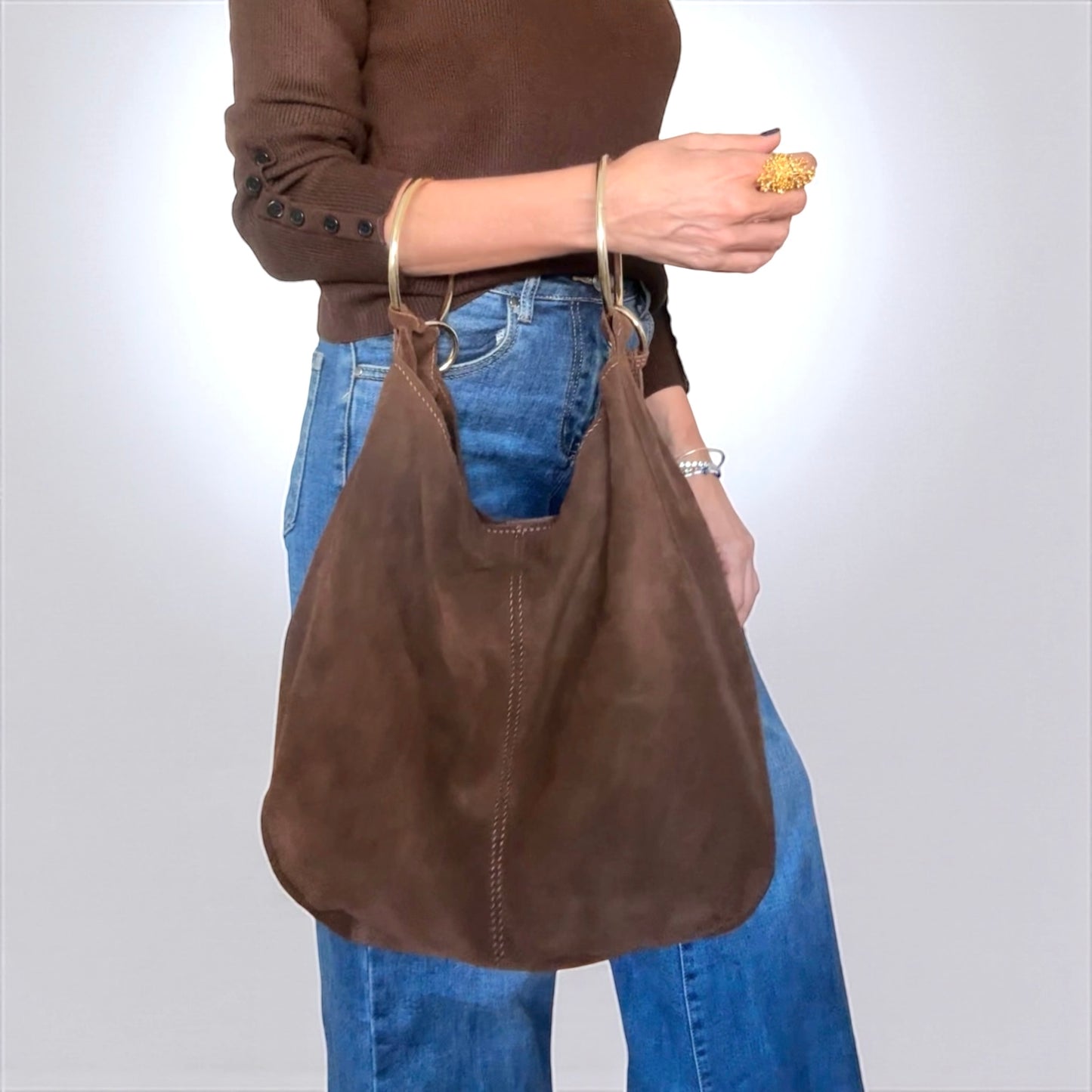 Bolso ante asas doradas marrón