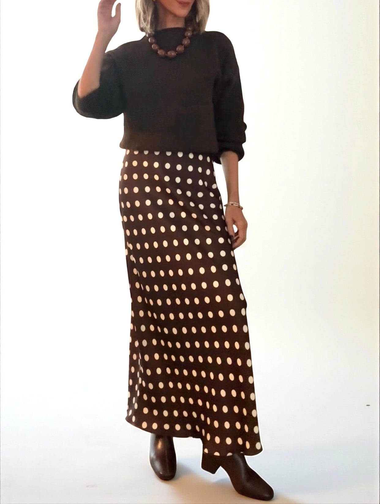 Falda topos marrón & beige