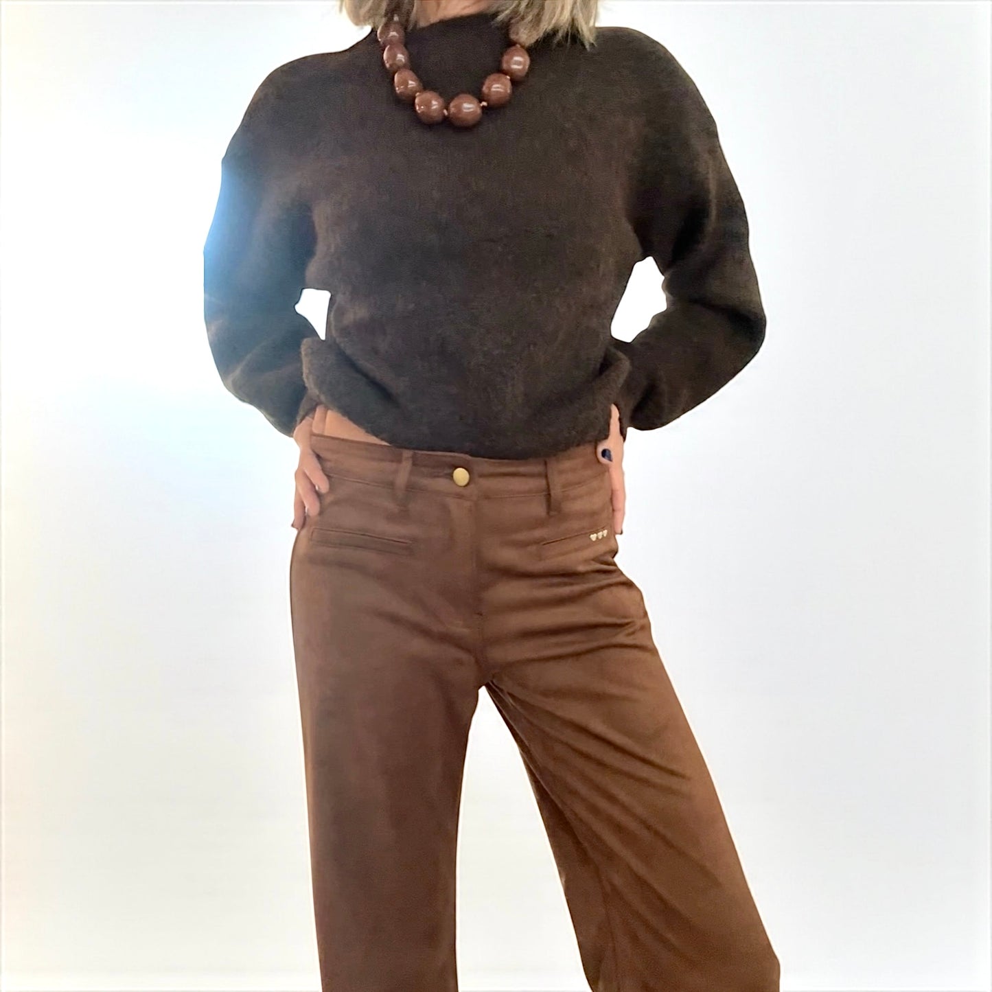 Pantalón efecto ante camel