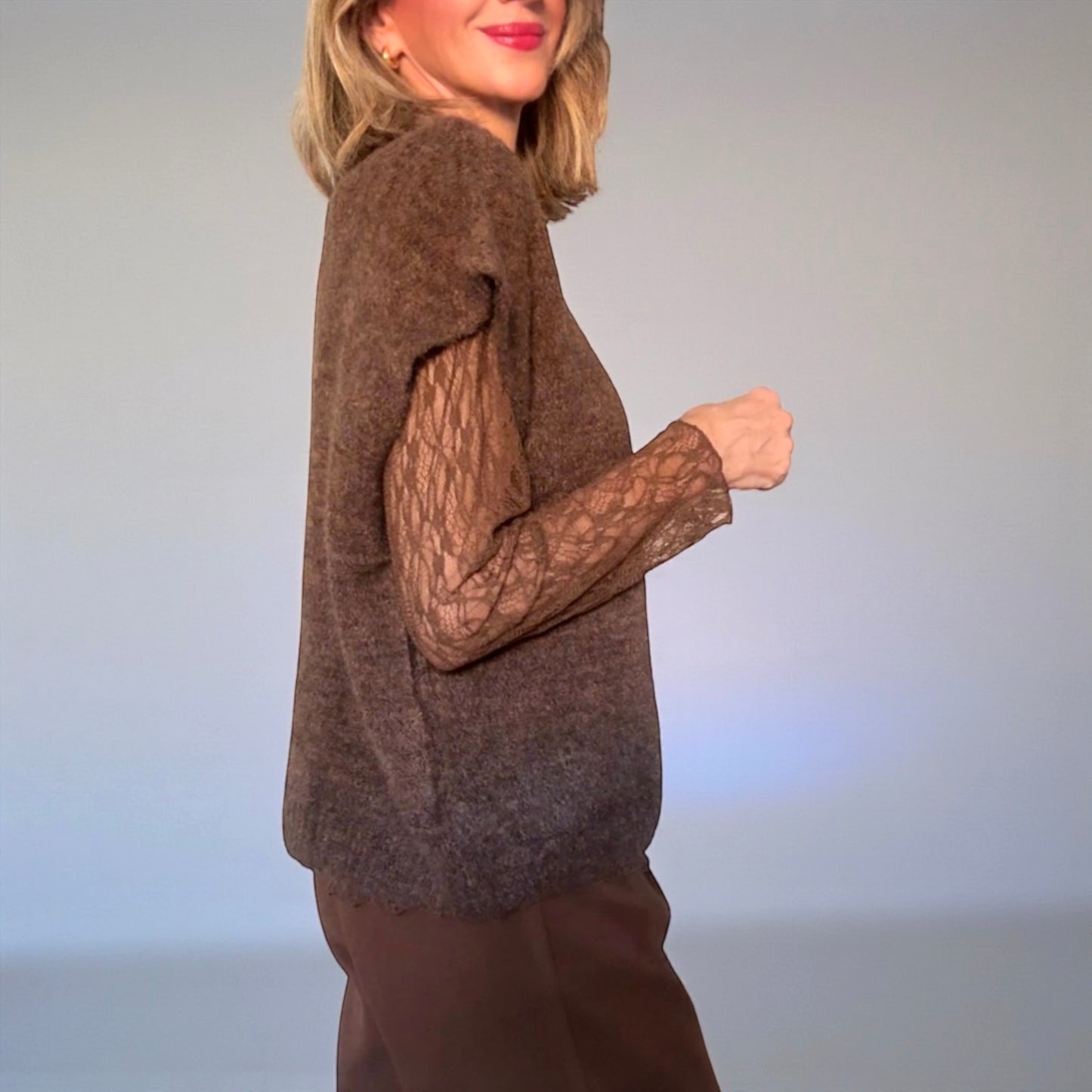 Jersey punto& encaje marrón