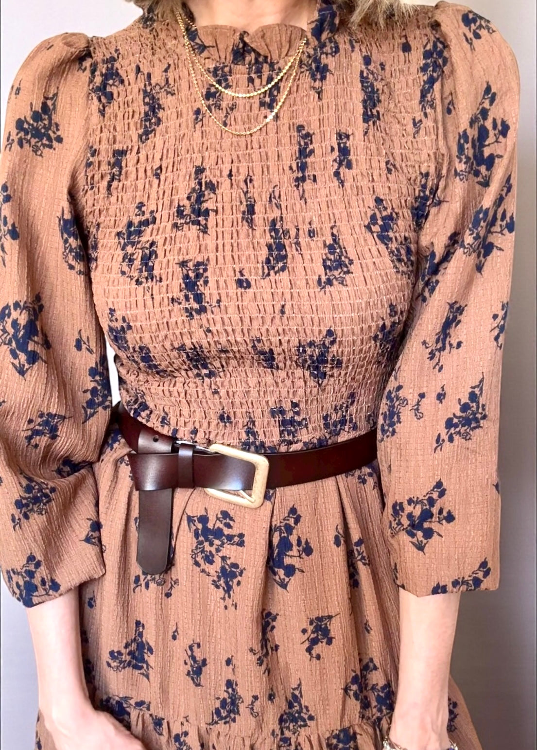 Vestido estampado marrón&azul marino