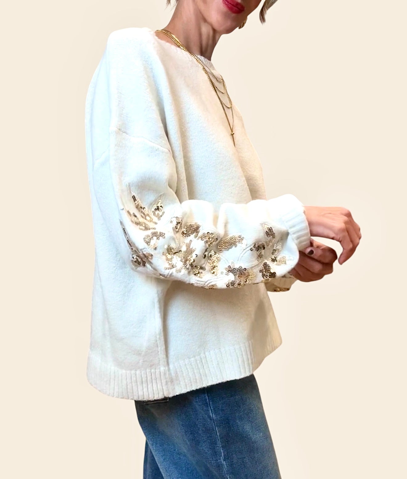 Jersey punto beige&dorado