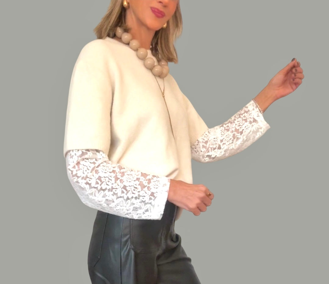 Jersey punto manga encaje