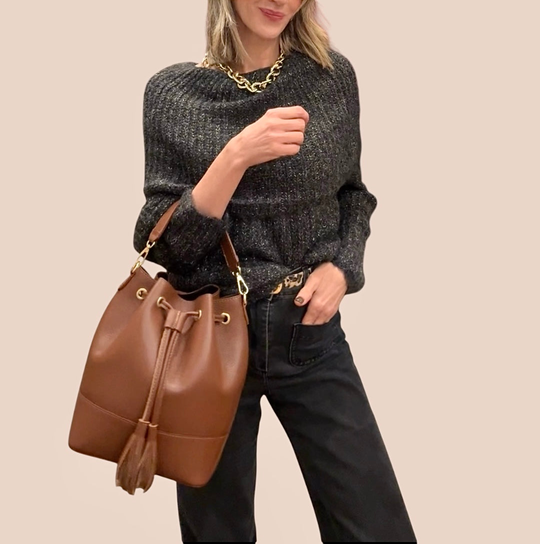 Bolso bombonera piel marrón