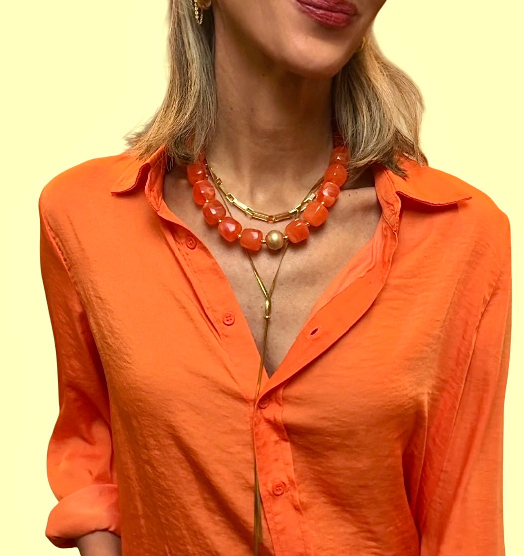 Collar bolas naranja&dorado