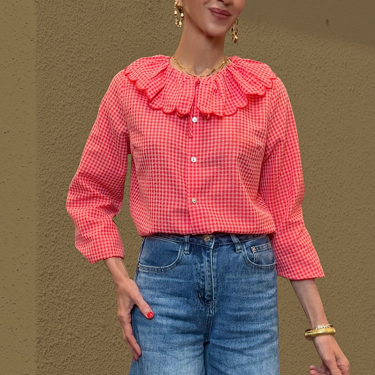 Camisa cuadros vichy coral