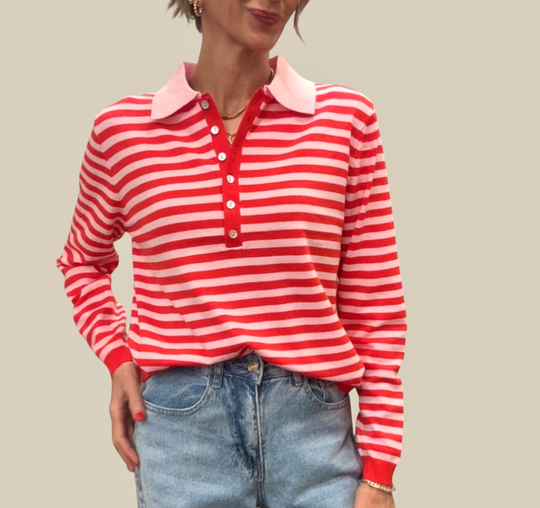 Jersey punto fino rayas rojo&rosa