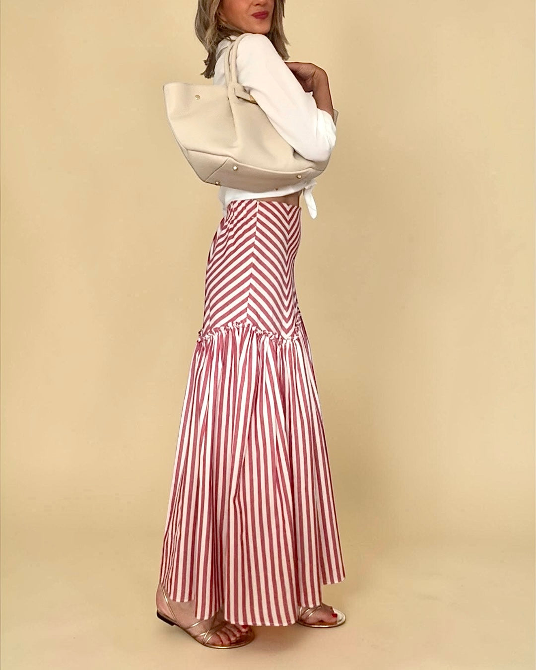Falda rayas rojo& beige