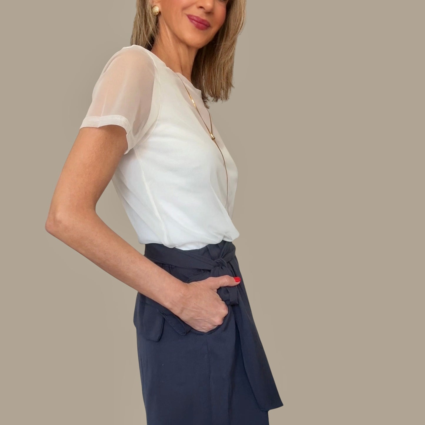 Camiseta gasa transparente blanco